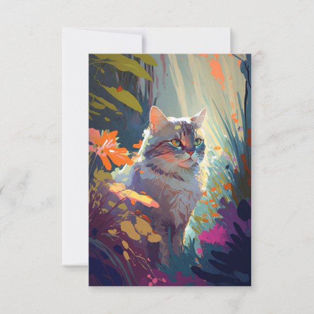 Tarjeta De Agradecimiento Retrato animal de gato Pintura de vida silvestre a (Anverso)