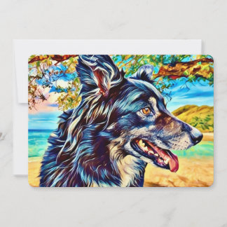 Tarjeta De Agradecimiento Retrato Artístico de Border Collie con Paisaje Esc