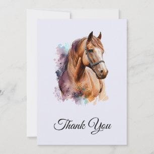 Tarjeta De Agradecimiento Retrato de cabeza de caballo marrón en acuarela