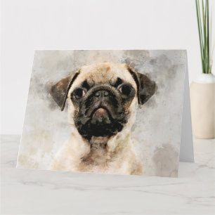 Tarjeta De Agradecimiento Retrato de color de agua de perro de pug 01