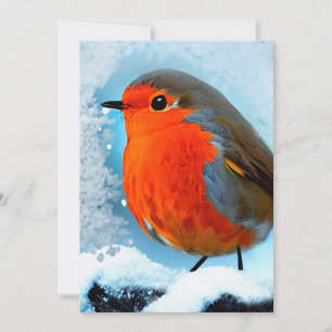Tarjeta De Agradecimiento Retrato de invierno del petirrojo europeo en nieve