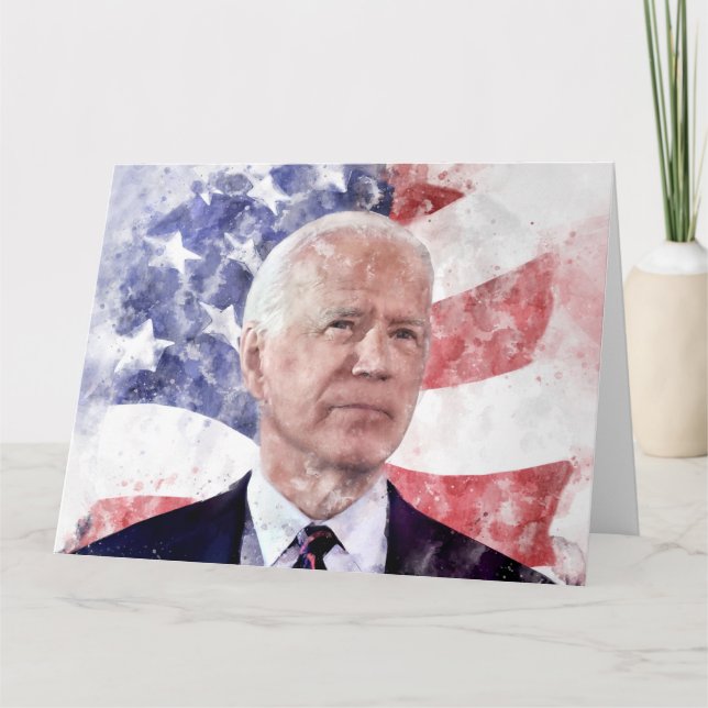 Tarjeta De Agradecimiento Retrato de Joe Biden acuarela con bandera estadoun (Anverso)