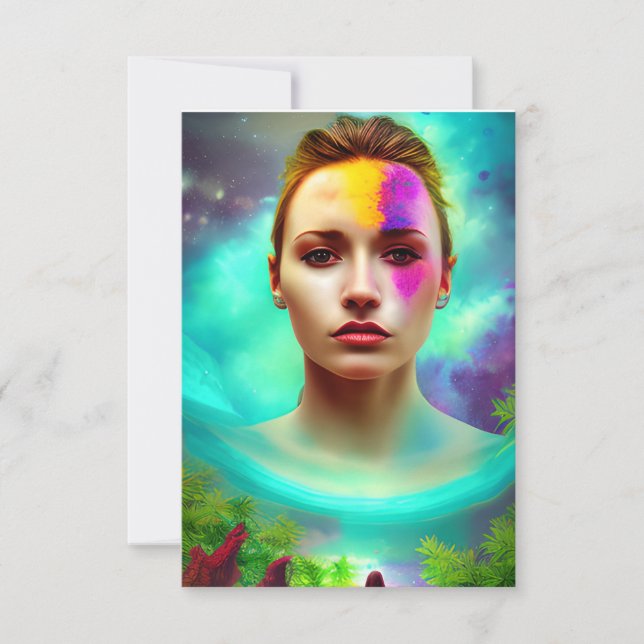 Tarjeta De Agradecimiento Retrato de mujer escondida en un antiguo planeta p (Anverso)