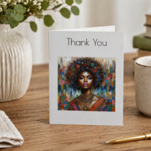 Tarjeta De Agradecimiento Retrato de Mujer Negra Elegante Gratitud Artística