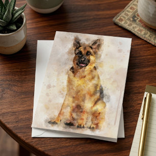 Tarjeta De Agradecimiento Retrato de perro pastor alemán en acuarela Arte