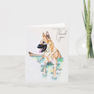 Tarjeta De Agradecimiento Retrato de perro pastor alemán Malinois acuarela