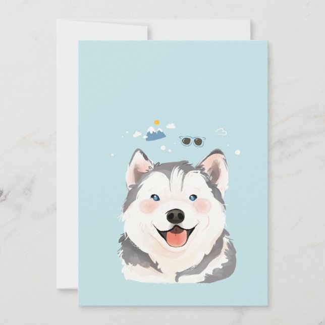 Tarjeta De Agradecimiento Retrato siberiano de Ilustracion de perro Husky Ma (Anverso)