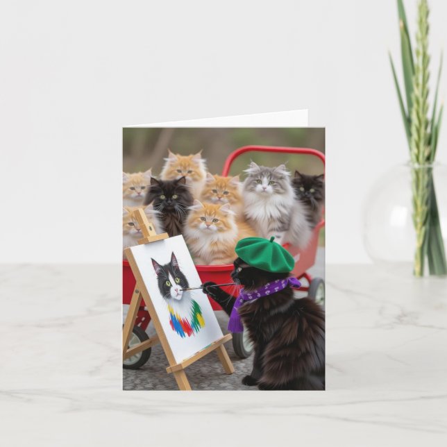 Tarjeta De Agradecimiento Retratos de pintura de Black Kitty (Anverso)
