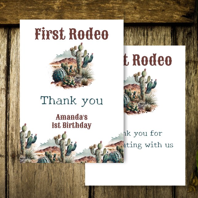 Tarjeta De Agradecimiento Retro 1er Primer Rodeo Cactus Cumpleaños Occidenta (Subido por el creador)