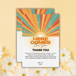 Tarjeta De Agradecimiento Retro Aquí Viene El Baby Shower Del Hijo