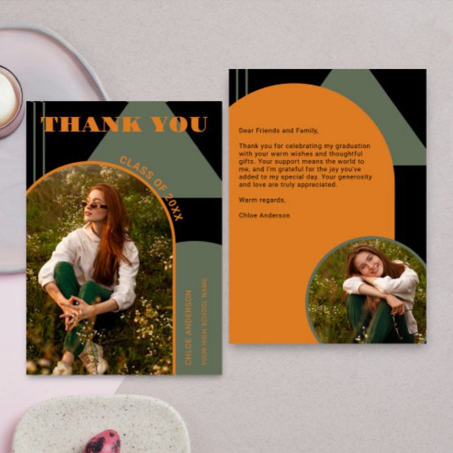 Tarjeta De Agradecimiento Retro Arch Green y Naranja 2 Graduación de fotos (Subido por el creador)