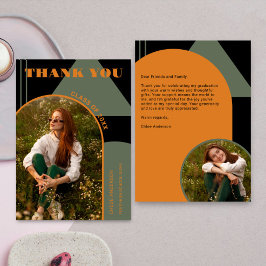 Tarjeta De Agradecimiento Retro Arch Green y Naranja 2 Graduación de fotos