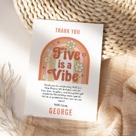 Tarjeta De Agradecimiento Retro Arcoíris CINCO es un Vibe Groovy Cumpleaños