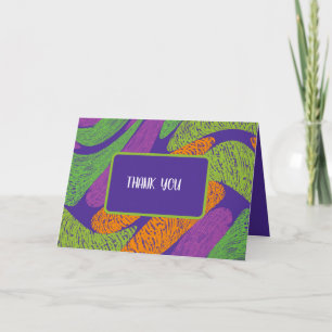 Tarjeta De Agradecimiento Retro Bat Mitzvah Morado y Verde