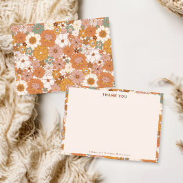 Tarjeta De Agradecimiento Retro Boho Terracotta Floral Personalized Wedding