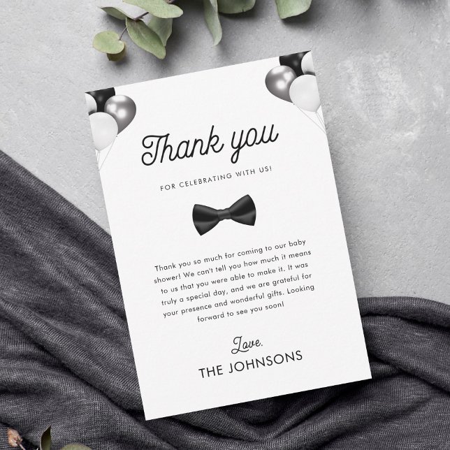 Tarjeta De Agradecimiento Retro Bow Tie & Balloons Boy Baby Shower Gracias (Subido por el creador)