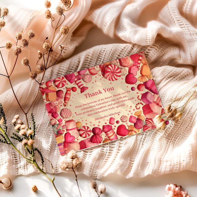 Tarjeta De Agradecimiento Retro Candy Sweets Valentine Party (Subido por el creador)