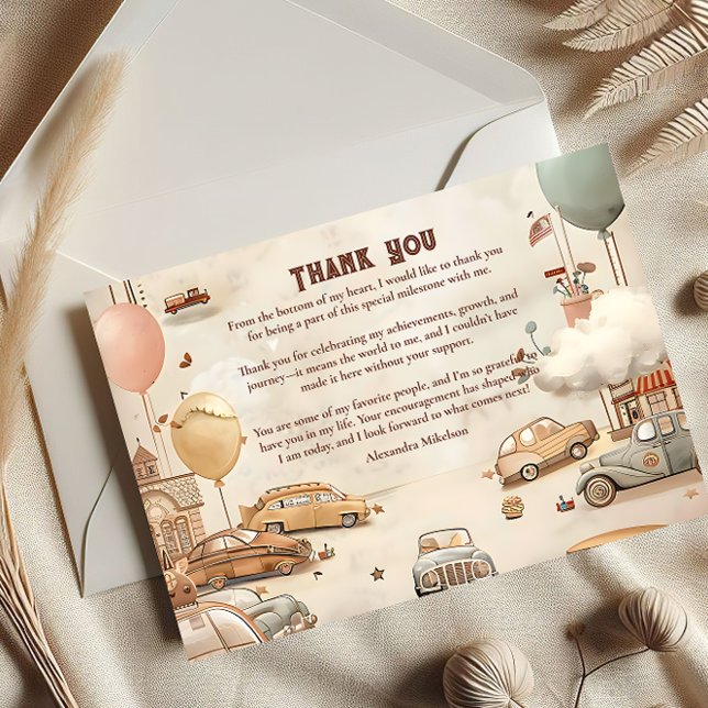 Tarjeta De Agradecimiento Retro Car Themed Kids Birthday (Subido por el creador)