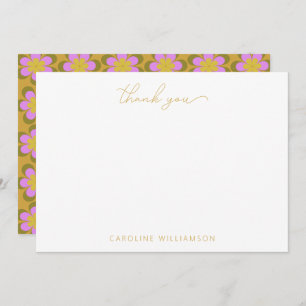 Tarjeta De Agradecimiento Retro Cute Mod Floral Amarillo Nombre personalizad