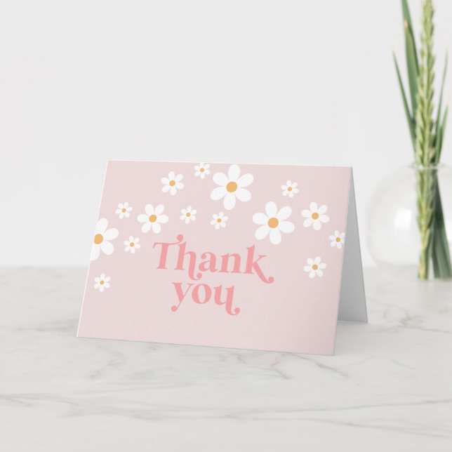Tarjeta De Agradecimiento Retro Daisy Pink boho gracias (Anverso)