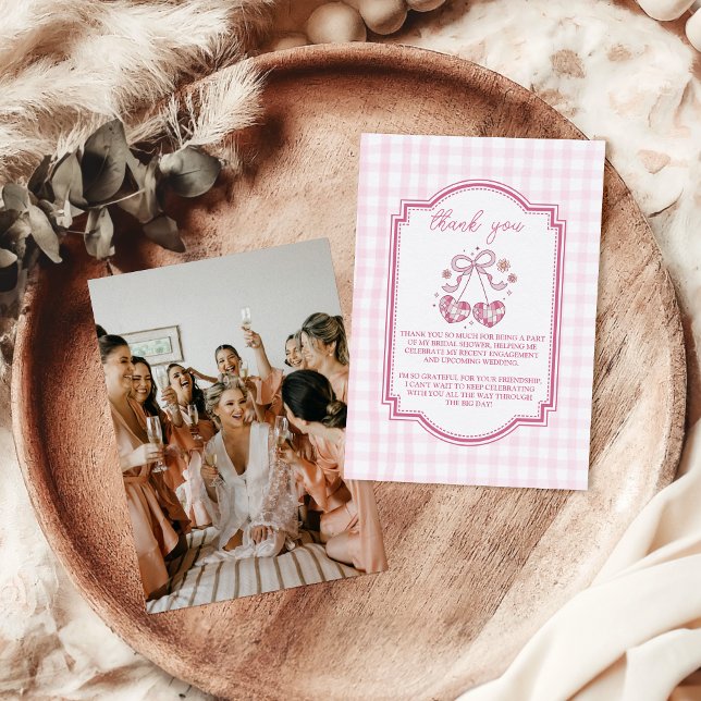 Tarjeta De Agradecimiento Retro Disco Photo Cute Pink Bow Bridal Shower (Subido por el creador)
