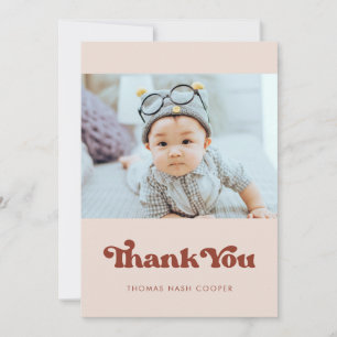 Tarjeta De Agradecimiento Retro elegante Peach Pink Baby Ducha