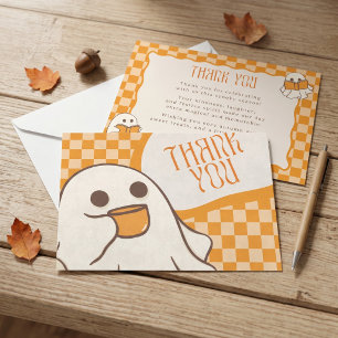 Tarjeta De Agradecimiento Retro Espeluznante Adorable Fantasma Halloween
