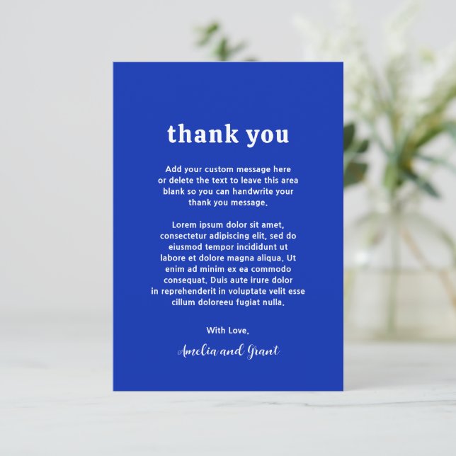 Tarjeta De Agradecimiento Retro Font Royal Blue Moderno Boda (Anverso de pie)