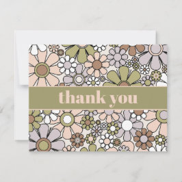Tarjeta De Agradecimiento Retro Garden Vintage 60's 70 Floral Olive Green