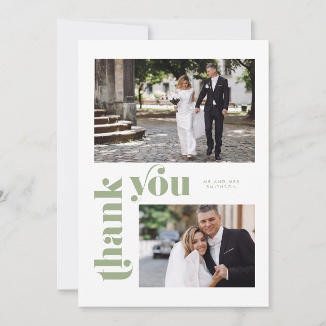 Tarjeta de agradecimiento Retro Green Boda (Anverso)