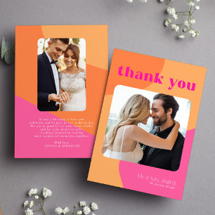 Tarjeta De Agradecimiento Retro groovy 70's 2 foto boda naranja rosa