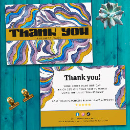 Tarjeta De Agradecimiento Retro Groovy Blue Purple Business Package Insert