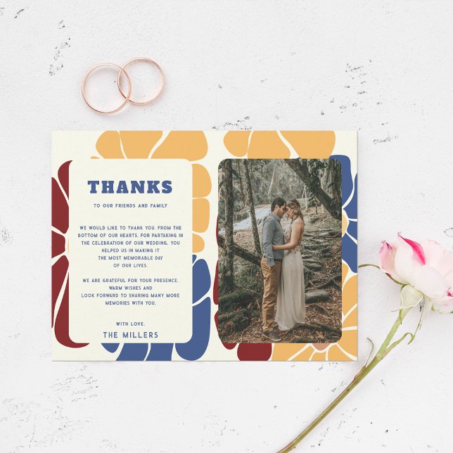 Tarjeta De Agradecimiento Retro Groovy Boho Moda Boda Floral (Retro Groovy Boho Chic Floral Wedding Thank You Card)
