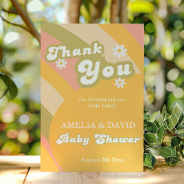 Tarjeta De Agradecimiento Retro Groovy Daisy Baby Boy Shower
