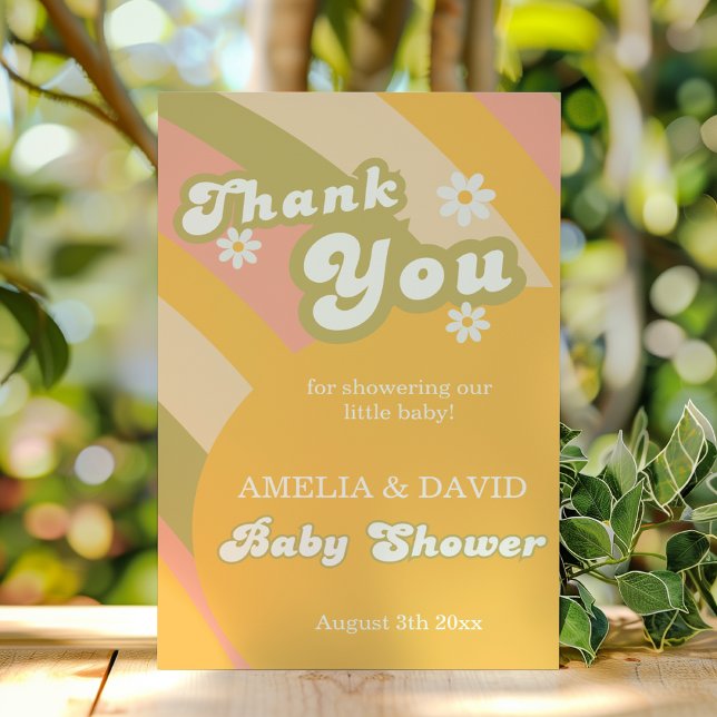 Tarjeta De Agradecimiento Retro Groovy Daisy Baby Boy Shower (Subido por el creador)