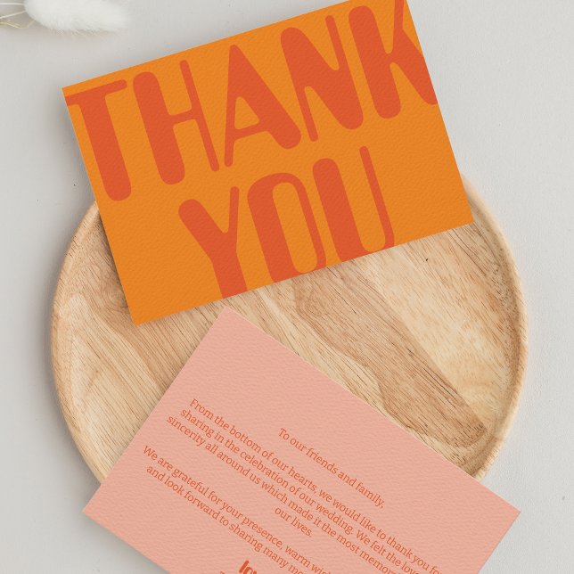 Tarjeta De Agradecimiento Retro Groovy Naranja 70 Boda negrita (thank you card retro orange)