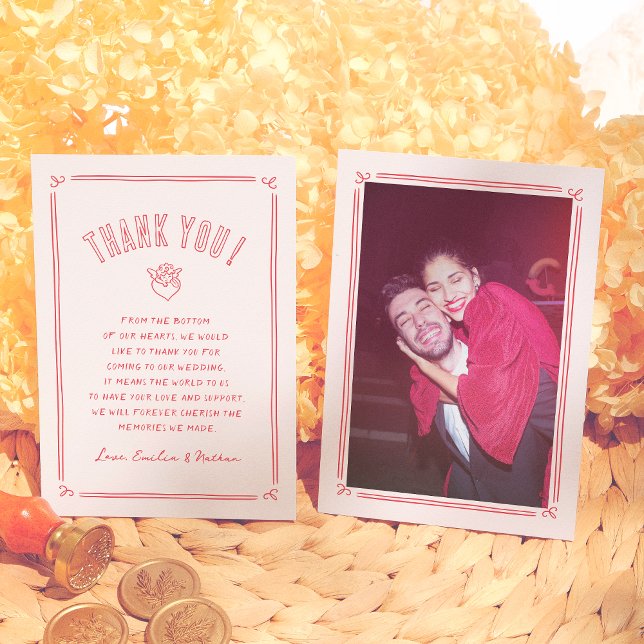 Tarjeta De Agradecimiento Retro Hand Drawn Cupid Modern Photo Wedding (Subido por el creador)