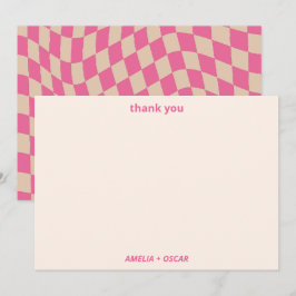 Tarjeta De Agradecimiento Retro Hot Pink Abstract Checkerboard Baby Shower