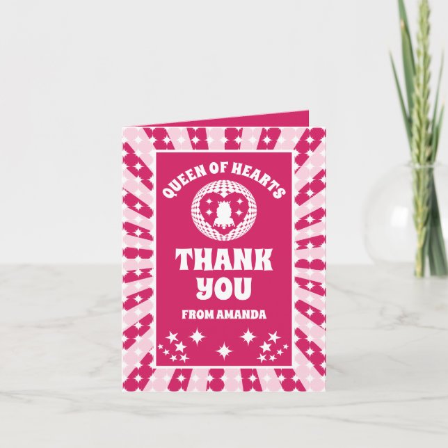 Tarjeta De Agradecimiento Retro Magenta Reina De Los Corazones Cumpleaños Gr (Anverso)