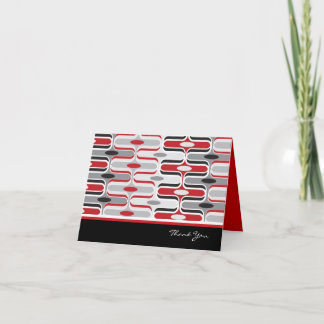 Tarjeta De Agradecimiento Retro Mod Art Deco Zig Zag Funky Pattern Red Black