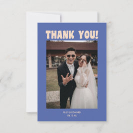 Tarjeta De Agradecimiento Retro Modern Bold Typography Blue Wedding Photo