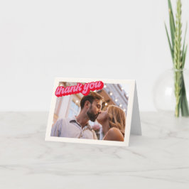 Tarjeta De Agradecimiento Retro Modern Groovy Bold Pink Red Photo 
