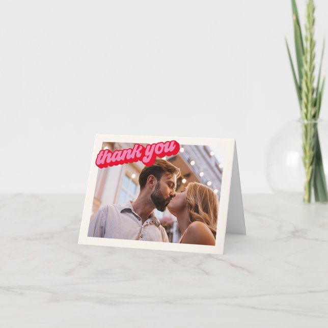 Tarjeta De Agradecimiento Retro Modern Groovy Bold Pink Red Photo  (Anverso)