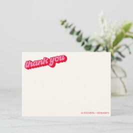 Tarjeta De Agradecimiento Retro Moderno Groovy Negrita Rosa Rojo Personaliza