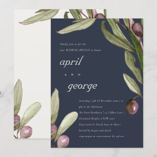 TARJETA DE AGRADECIMIENTO RETRO NAVY OLIVE FOLIAGE POST BODA BRUNH INVITE