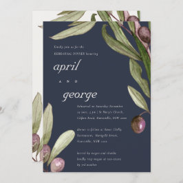 TARJETA DE AGRADECIMIENTO RETRO NAVY OLIVE FOLIAGE REHEARSAL CENA INVITE