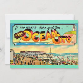 Tarjeta De Agradecimiento Retro Ocean City NJ Greetings Big 5x7 Postcard