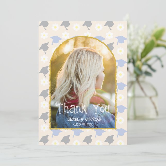 Tarjeta De Agradecimiento Retro Peach Graduation (Anverso de pie)