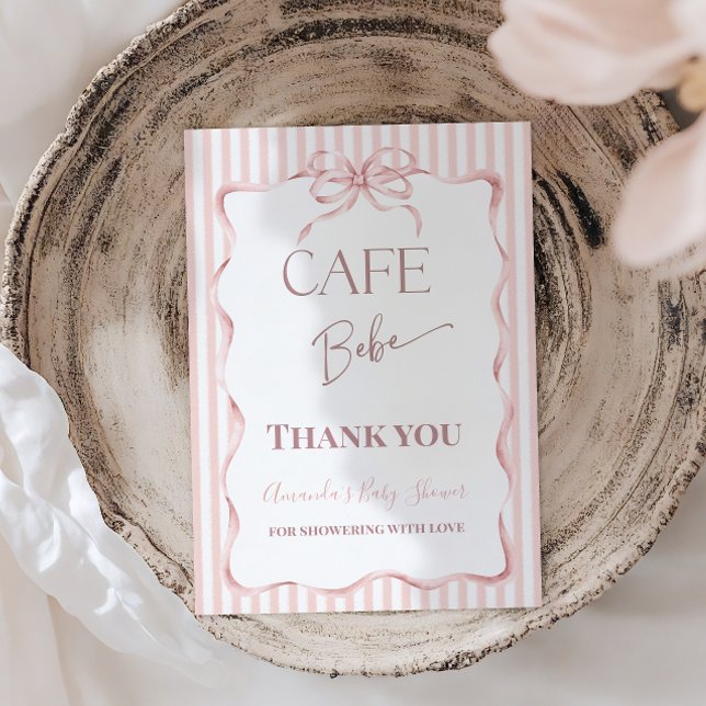 Tarjeta De Agradecimiento Retro Pink Bow Cafe Bebe Girl Coffee Baby Shower (Subido por el creador)