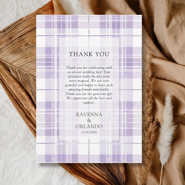 Tarjeta de agradecimiento Retro Plum Purple Gingha (Subido por el creador)